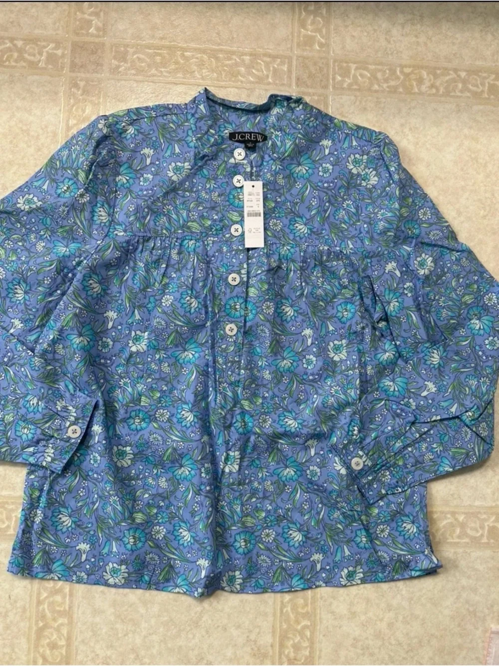 J. Crew Blue Floral Button-Up Peasant Top size S new with tags - Picture 1 of 1